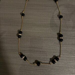 JCrew | Black, Gold & Crystal Chain Necklace | Length: 12.5"